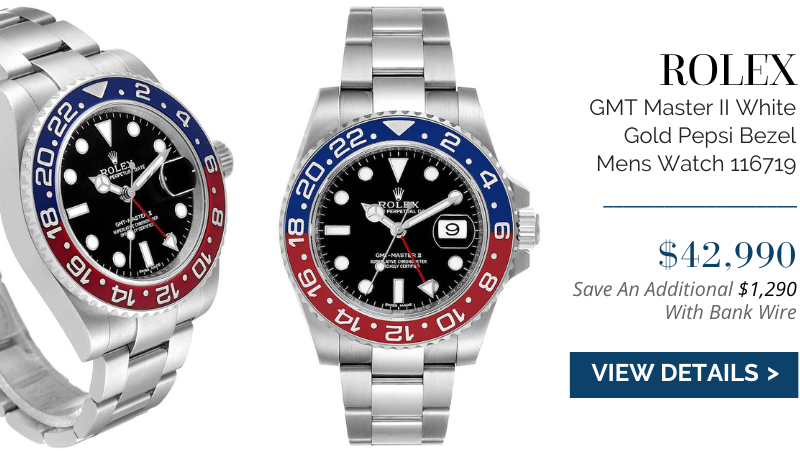 Rolex GMT Master II White Gold Pepsi Bezel Mens Watch 116719