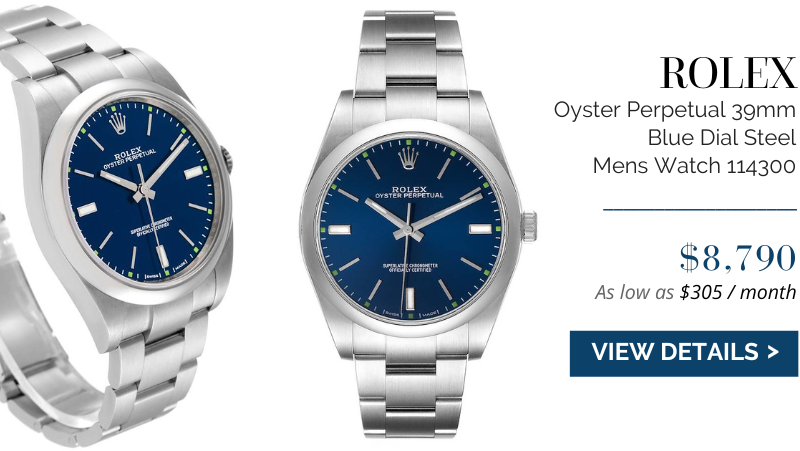 Rolex Oyster Perpetual 39mm Blue Dial Steel Mens Watch 114300