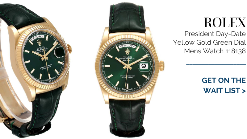 Rolex President Day-Date Yellow Gold Green Dial Mens Watch 118138