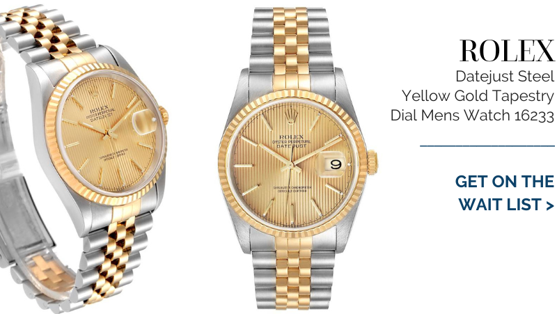 Rolex Datejust Steel Yellow Gold Tapestry Dial Mens Watch 16233