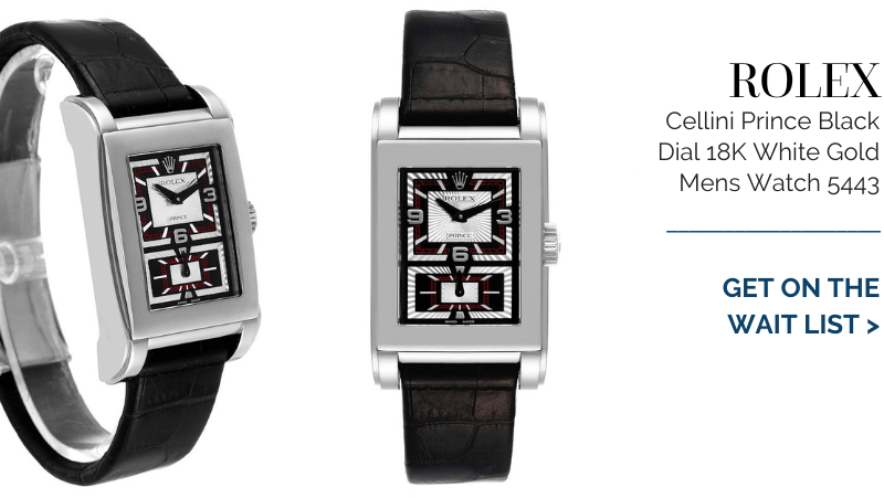Rolex Cellini Prince Black Dial 18K White Gold Mens Watch 5443
