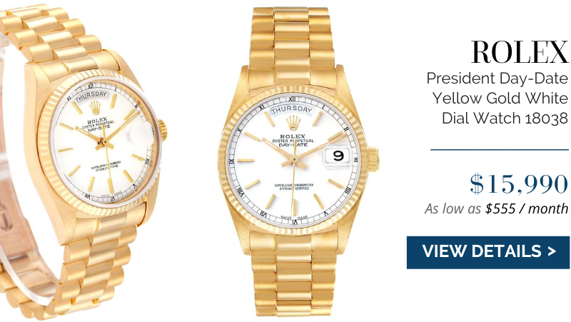 Rolex President Day-Date 36mm Yellow Gold White Dial Mens Watch 18038