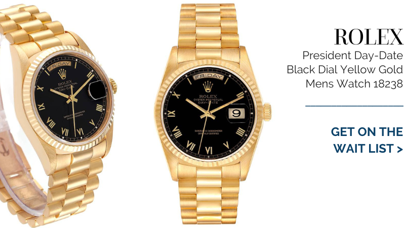 Rolex President Day-Date Black Dial Yellow Gold Mens Watch 18238