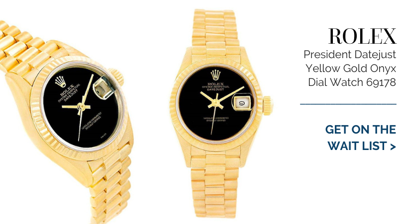 Rolex President Datejust Yellow Gold Onyx Dial Ladies Watch 69178