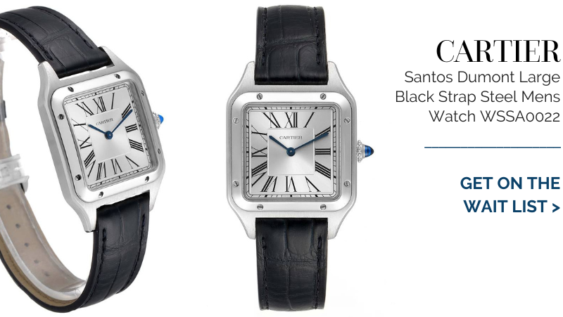 Cartier Santos Dumont Large Black Strap Steel Mens Watch WSSA0022