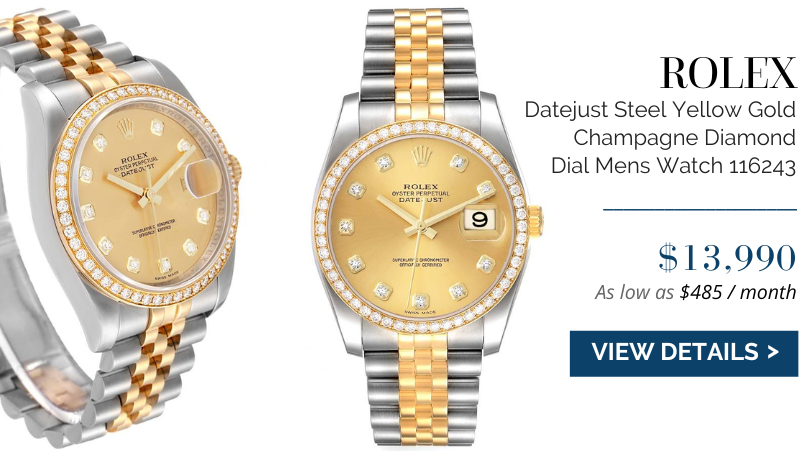 Rolex Datejust Steel Yellow Gold Champagne Diamond Dial Mens Watch 116243