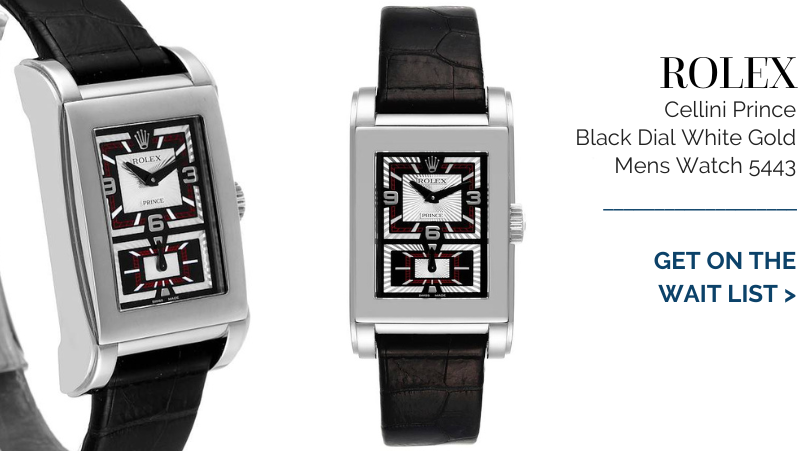 Rolex Cellini Prince Black Dial 18K White Gold Mens Watch 5443