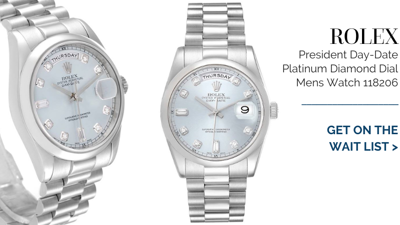 Rolex President Day-Date Platinum Silver Diamond Dial Mens Watch 118206