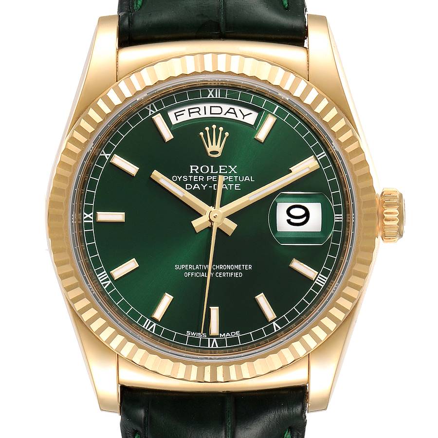 Rolex President Day-Date Yellow Gold Green Dial Mens Watch 118138