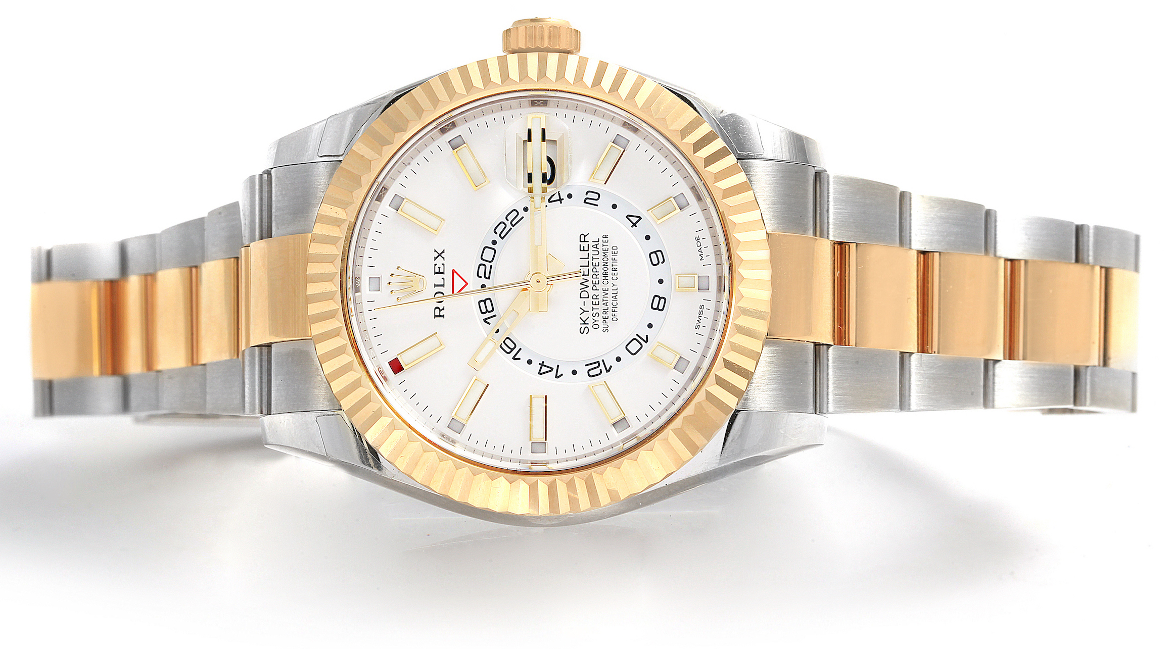 Rolex Sky Dweller Yellow Gold Steel White Dial Mens Watch 326933