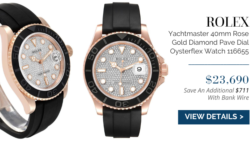 Rolex Yachtmaster 40mm Rose Gold Diamond Pave Dial Oysterflex Watch 116655