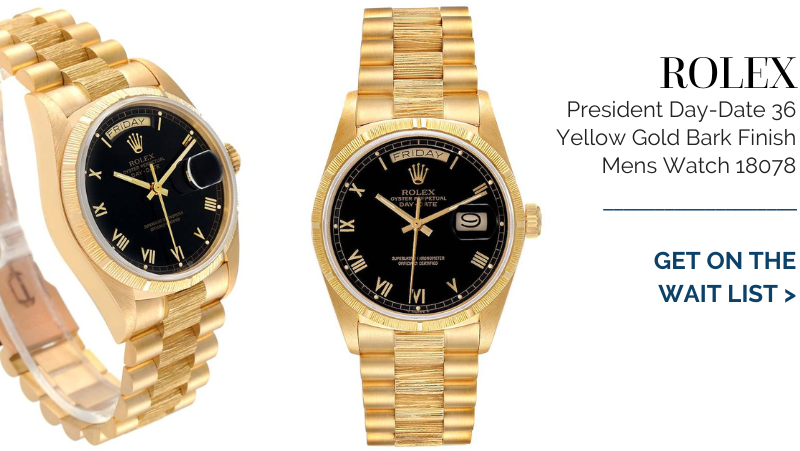 Rolex President Day-Date 36 Yellow Gold Bark Finish Mens Watch 18078