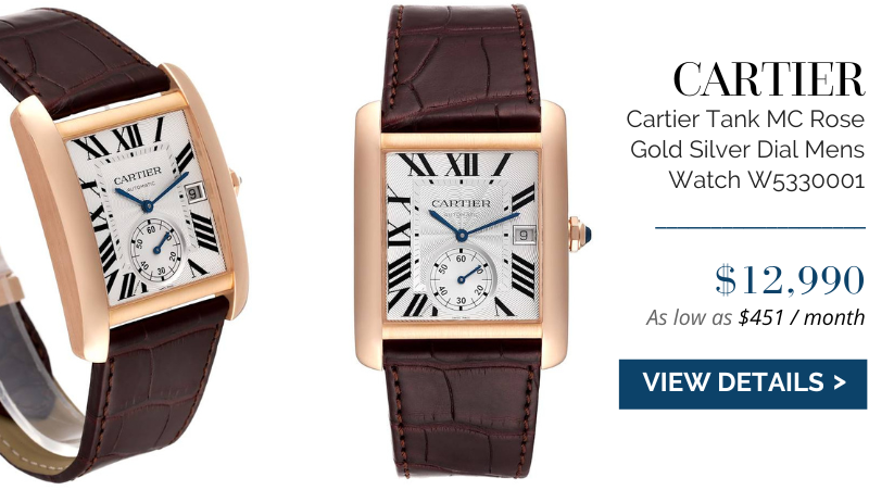 Cartier Tank MC Rose Gold Silver Dial Mens Watch W5330001