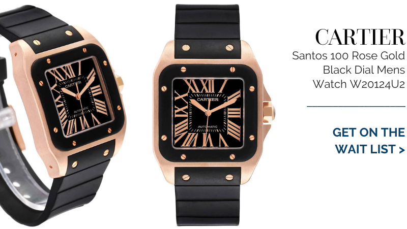 Cartier Santos 100 Rose Gold Black Dial Mens Watch W20124U2