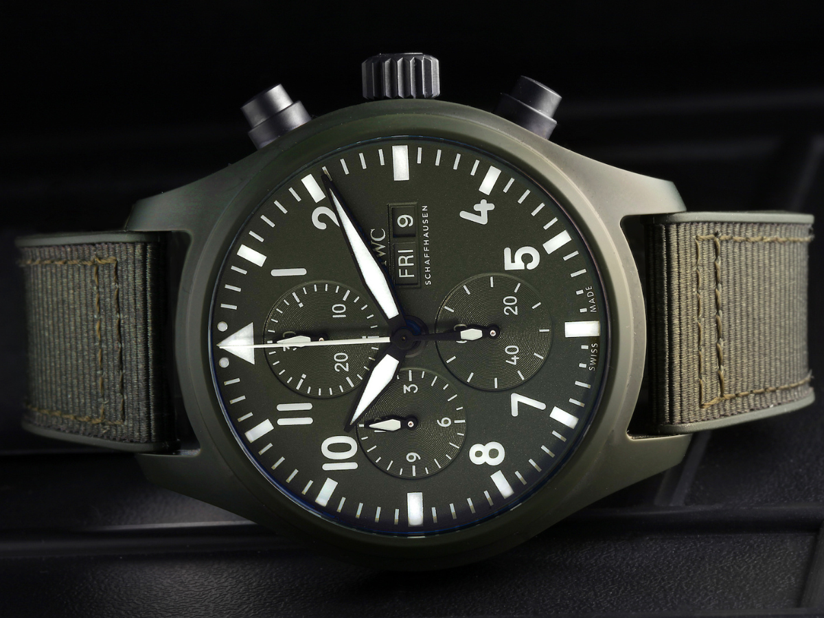IWC Pilot Top Gun Chronograph Green Ceramic Dial Mens Watch IW389106