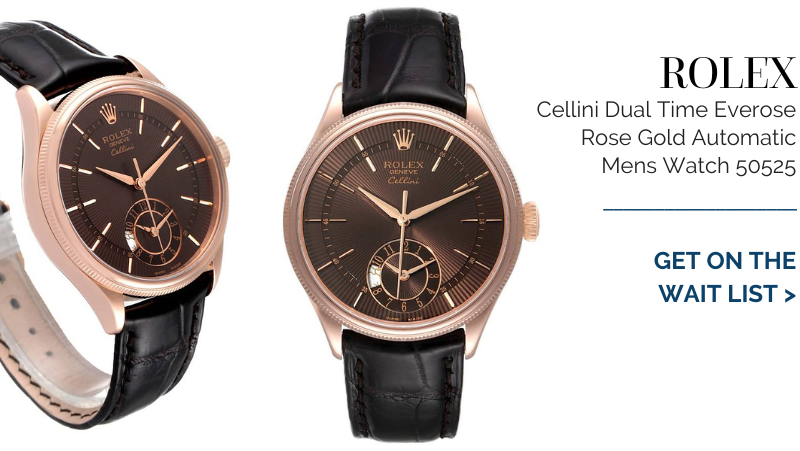 Rolex Cellini Dual Time Everose Rose Gold Automatic Mens Watch 50525