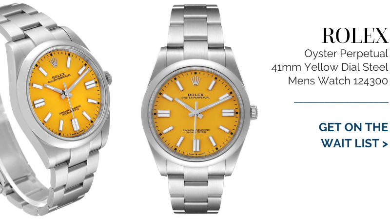 Rolex Oyster Perpetual 41mm Yellow Dial Steel Mens Watch 124300