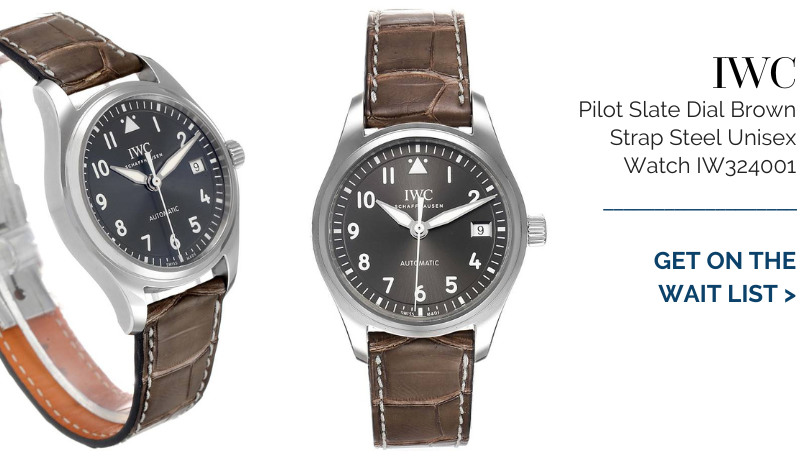 IWC Pilot Slate Dial Brown Strap Steel Unisex Watch IW324001