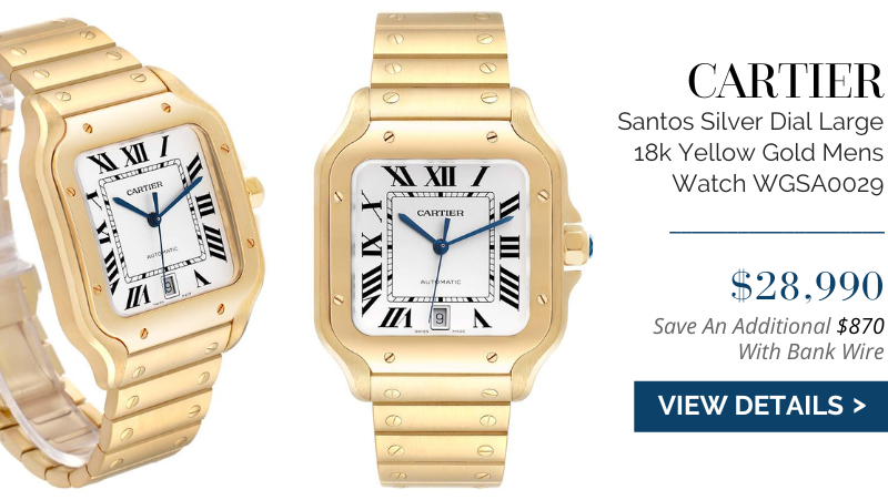 Cartier Santos Silver Dial Large 18k Yellow Gold Mens Watch WGSA0029