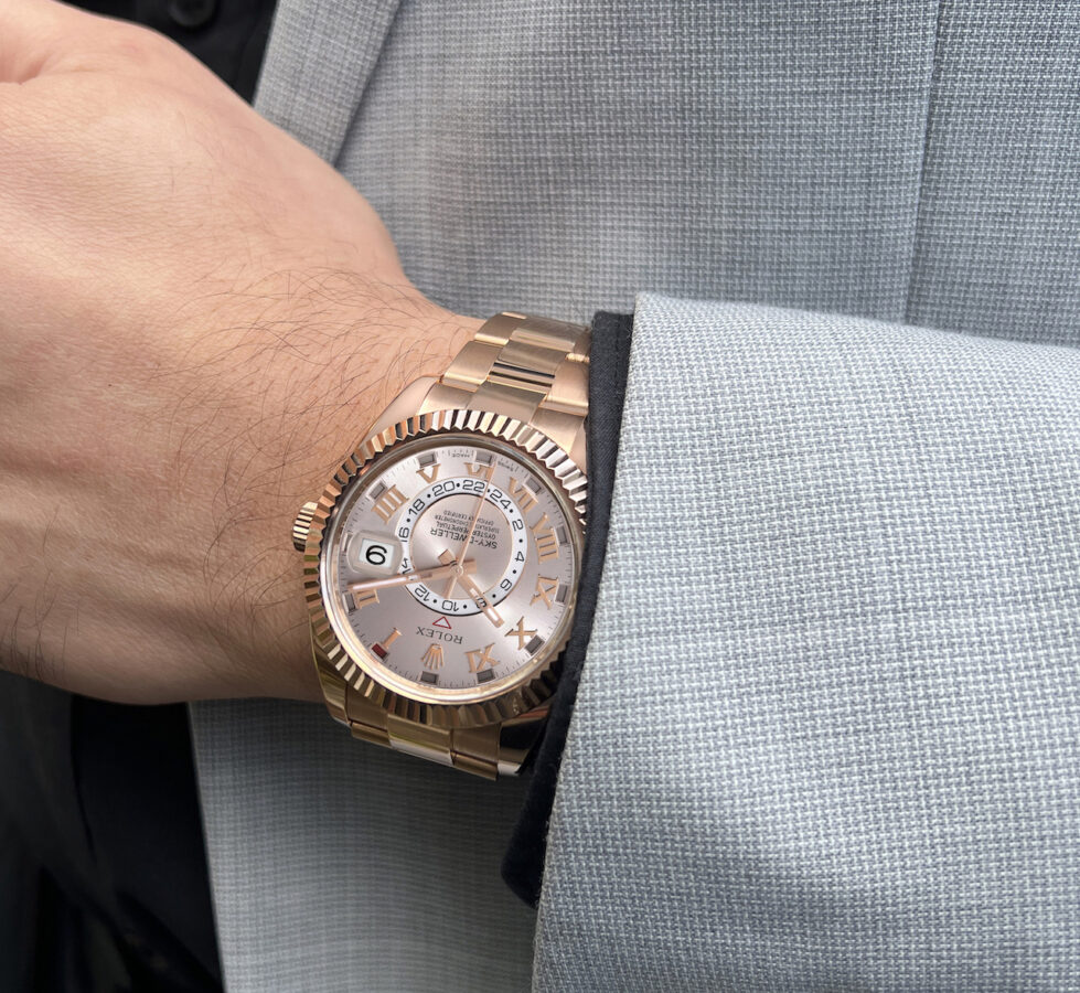 Rolex Sky-Dweller Rose Gold Sundust Dial Mens Watch 326935