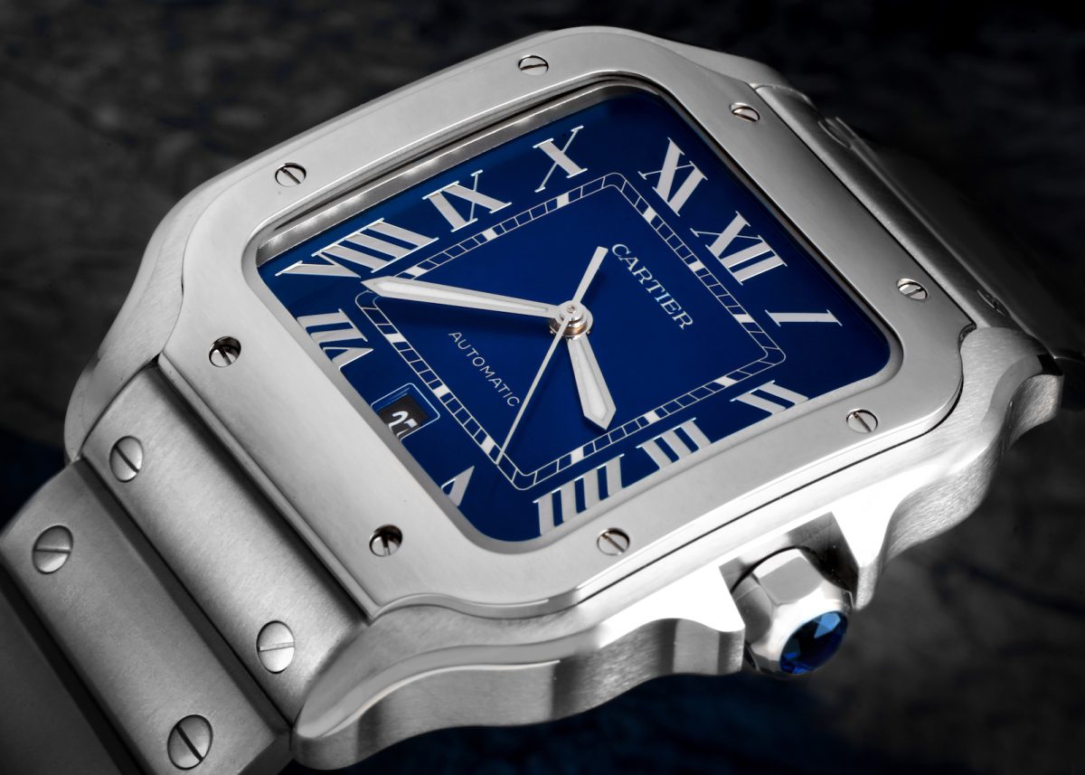 Cartier Santos Stainless Steel Blue Dial Mens Watch WSSA0030