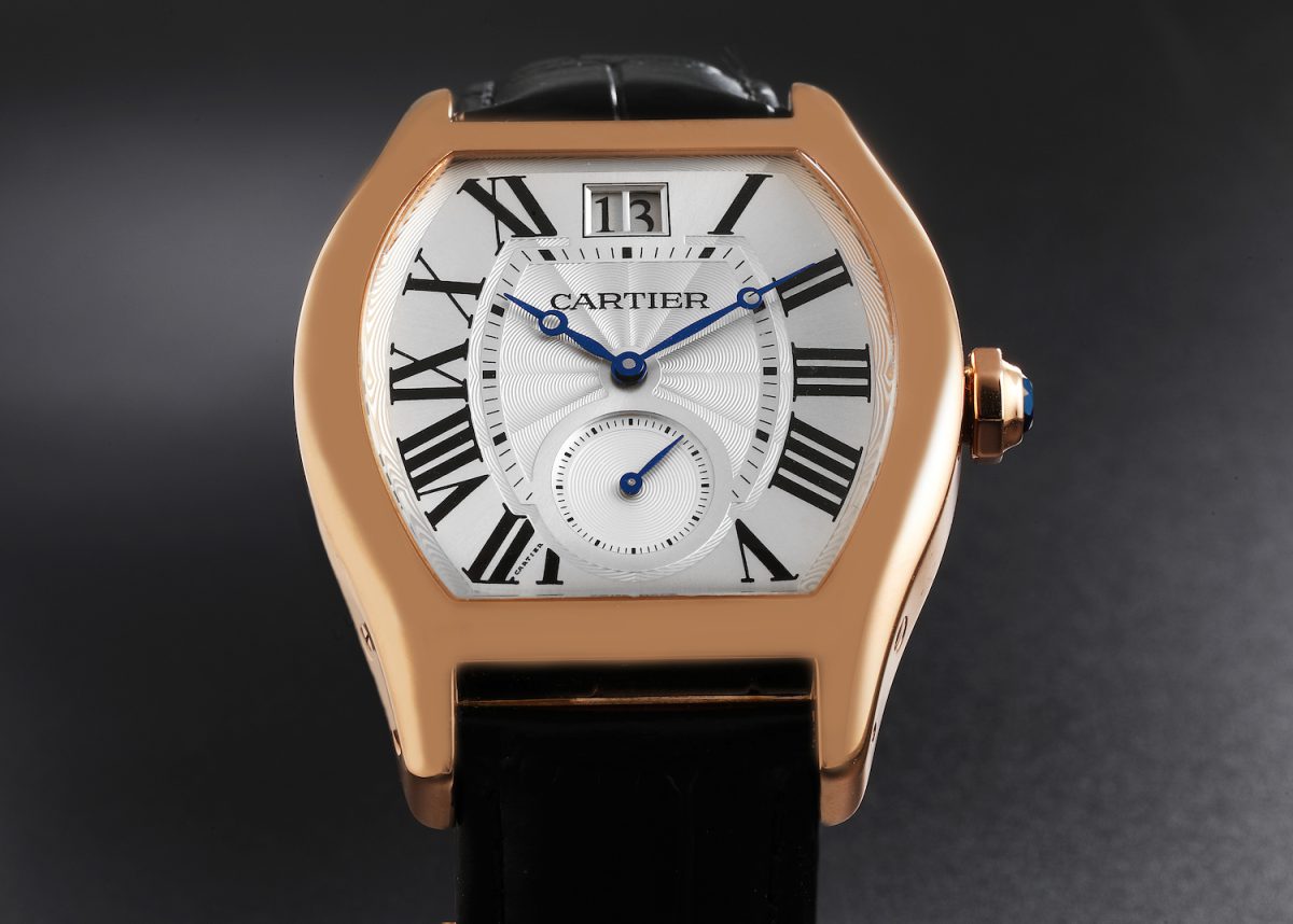 Cartier Tortue XL Silver Flinque Dial 18K Rose Gold Mens Watch W1556234