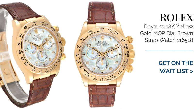 Rolex Daytona 18K Yellow Gold MOP Dial Brown Strap Mens Watch 116518
