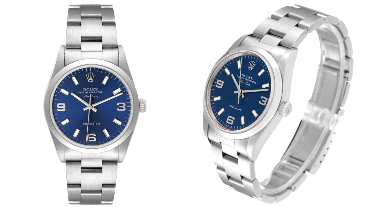 Rolex Air King 34mm Blue Dial Domed Bezel Steel Mens Watch 14000