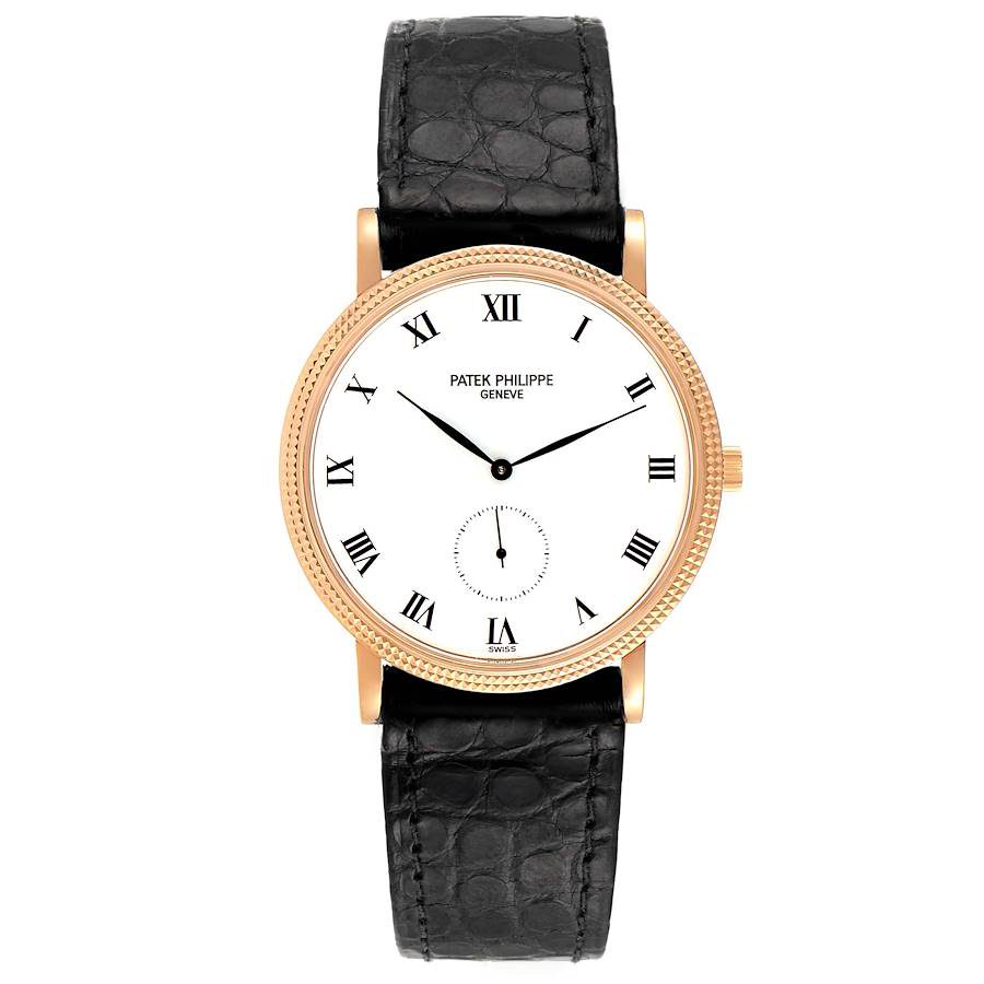 Patek Philippe Calatrava 18k Rose Gold Black Strap Mens Watch 3919
