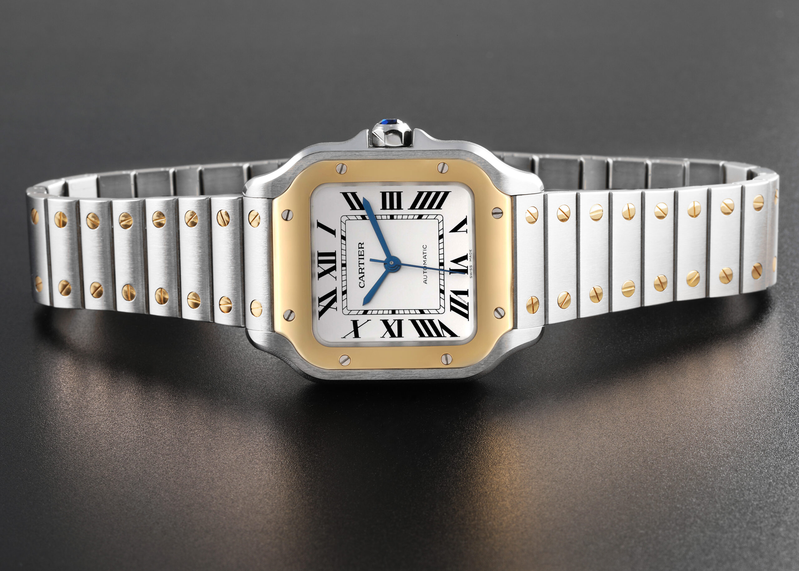 Cartier Santos Medium Steel Yellow Gold Mens Watch W2SA0016