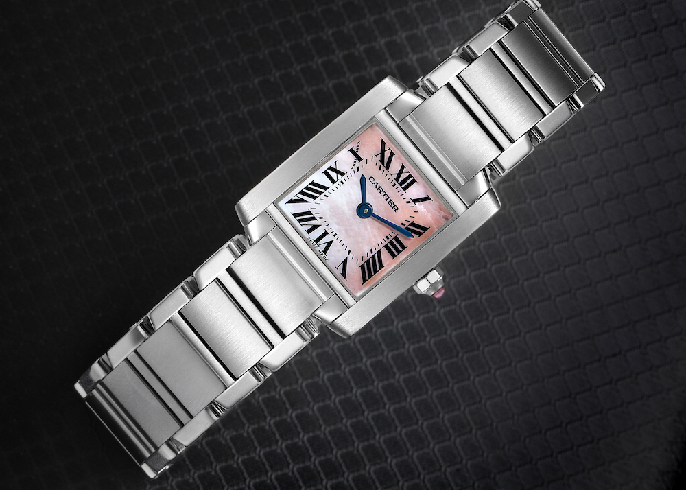 Cartier Tank Francaise Pink Mother of Pearl Steel Ladies Watch W51028Q3
