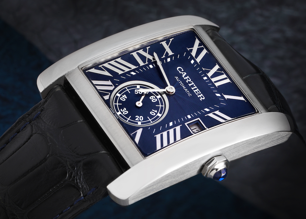 Cartier Tank MC Blue Dial Automatic Steel Mens Watch WSTA0010