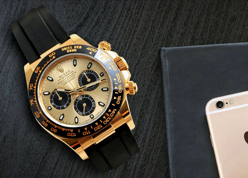 Rolex Daytona Yellow Gold Ceramic Bezel Rubber Strap Watch 116518