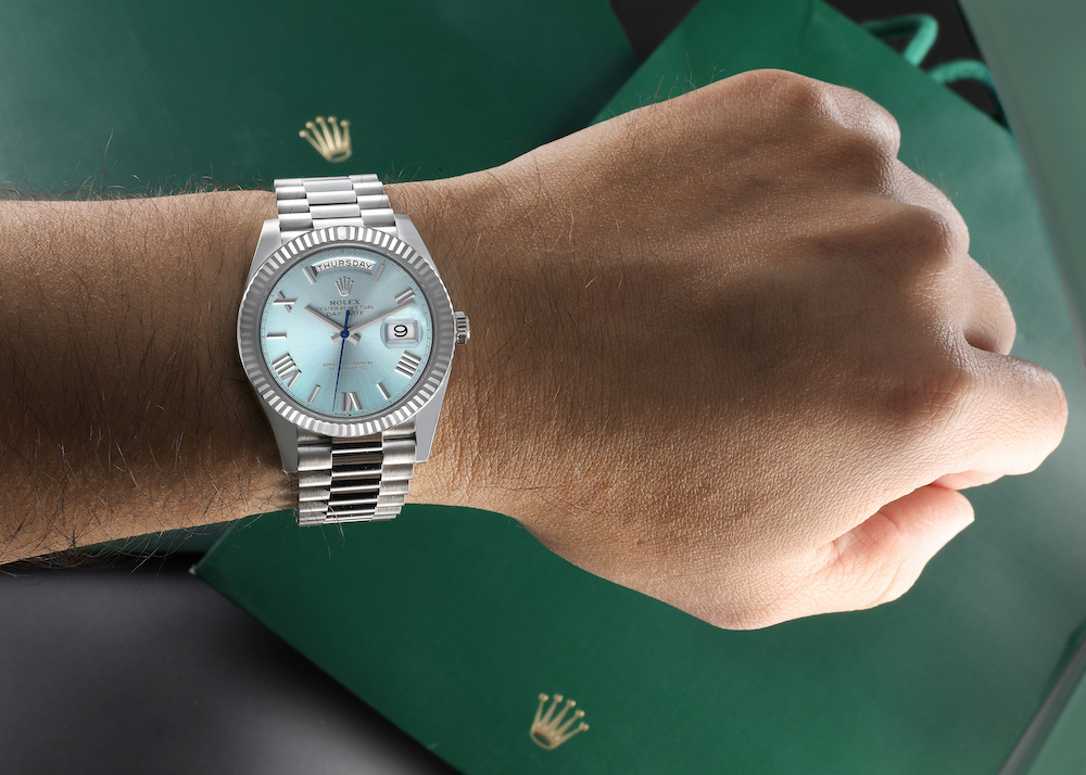 Rolex President Day-Date 40 Ice Blue Dial Platinum Mens Watch 228236