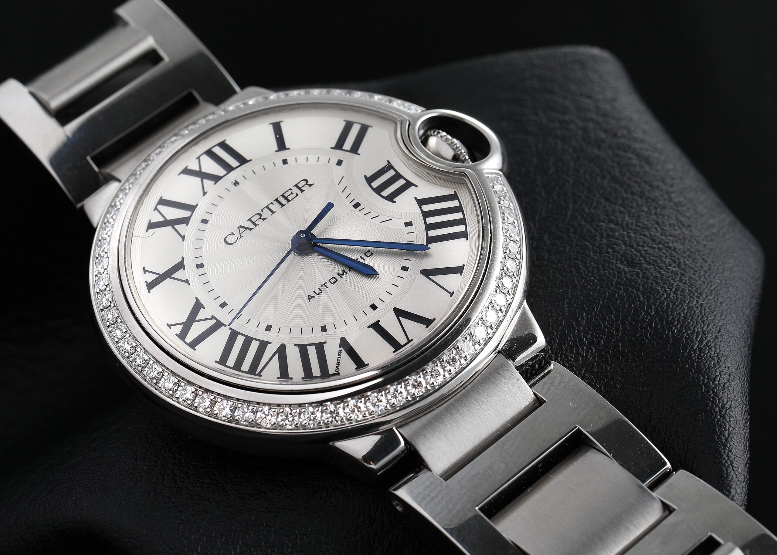 Cartier Ballon Bleu 33mm Steel Diamond Bezel Ladies Watch W4BB0016