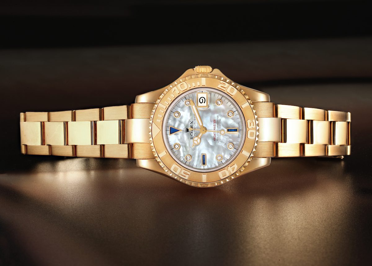Rolex Yachtmaster Midsize 18K Yellow Gold MOP Diamond Dial Unisex Watch 68628