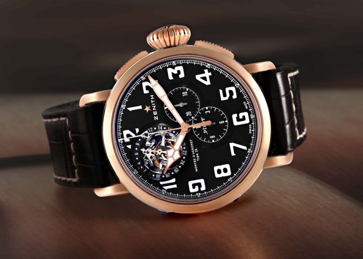 Zenith Montre d'Aeronef Type 20 Chronograph Tourbillon Rose Gold Titanium Mens Watch 87.2430.4035