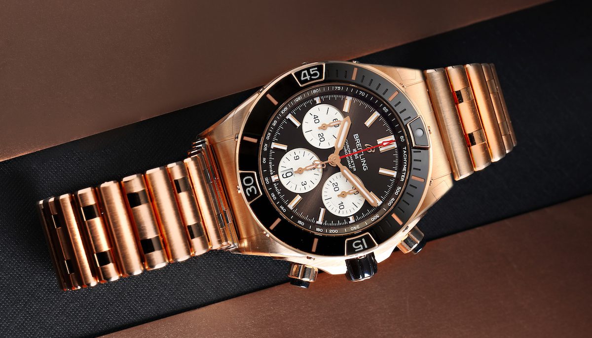 Breitling Chronomat B01 Rose Gold Brown Dial Mens Watch RB0136_