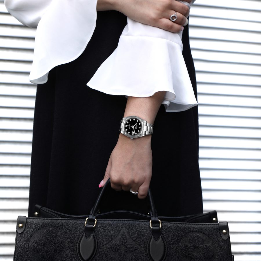 Rolex Datejust Steel White Gold Black Diamond Dial Mens Watch 126234