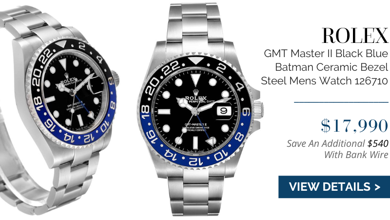 Rolex GMT Master II Black Blue Batman Ceramic Bezel Steel Mens Watch 126710