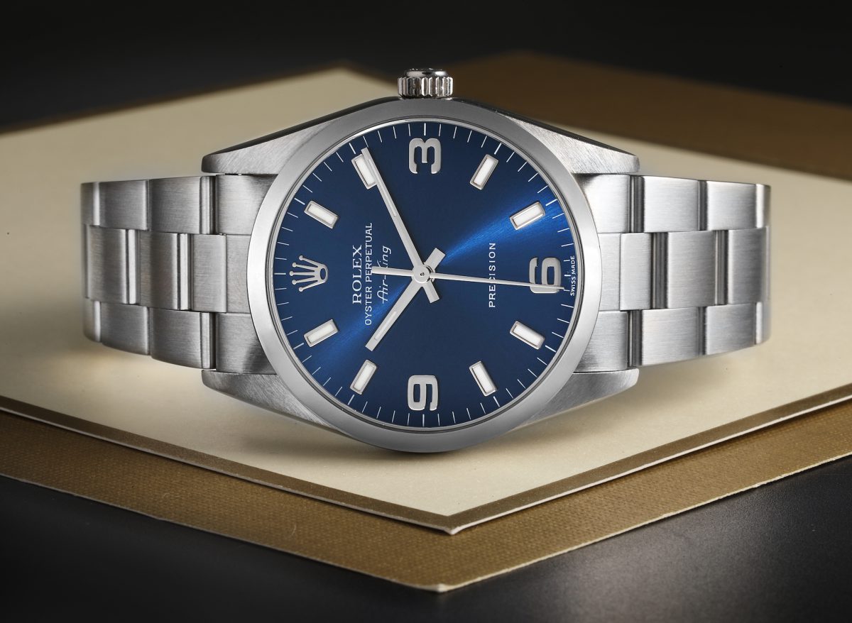 Rolex Air King 34mm Blue Dial Smooth Bezel Steel Mens Watch 14000