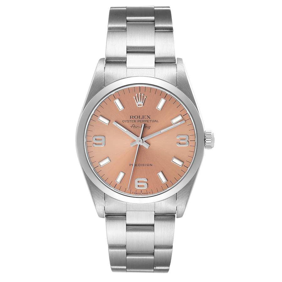 Rolex Air King 34mm Salmon Dial Smooth Bezel Steel Mens Watch 14000