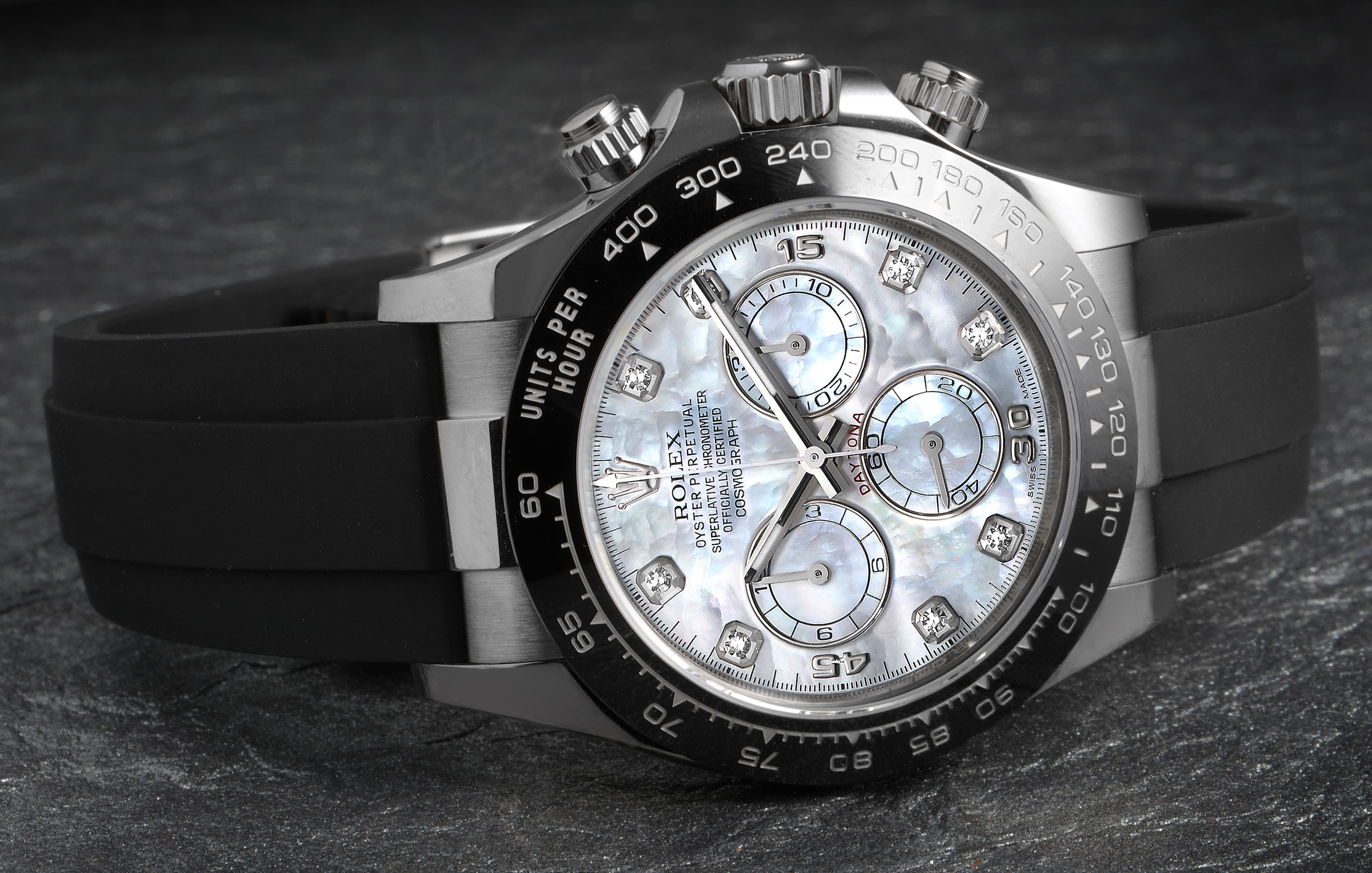 Rolex Cosmograph Daytona White Gold MOP Diamond Dial Mens Watch 116519