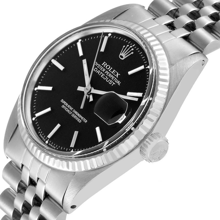 Rolex Datejust Steel White Gold Black Dial Vintage Mens Watch 1601