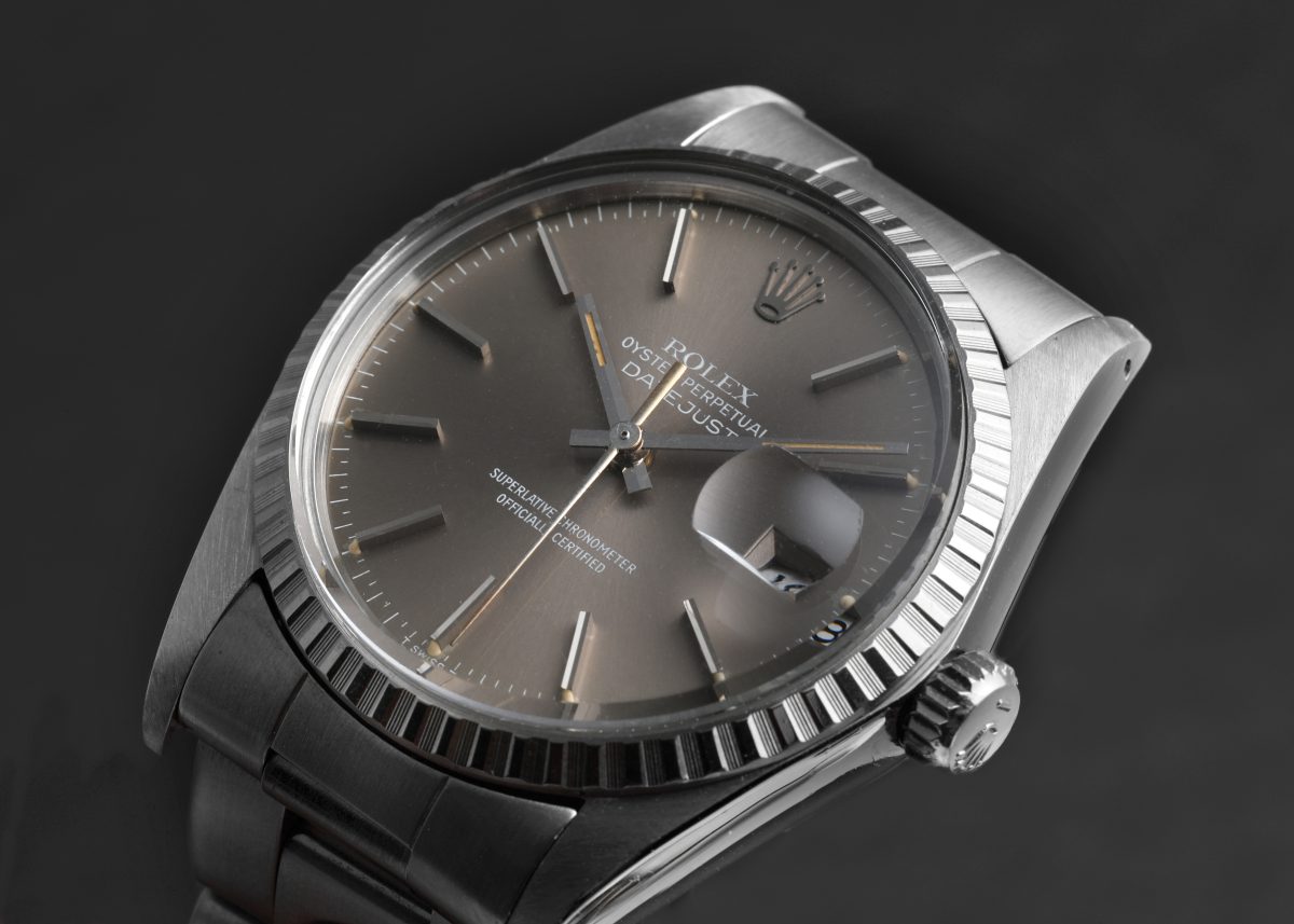 Rolex Datejust Steel White Gold Grey Dial Vintage Mens Watch 1601