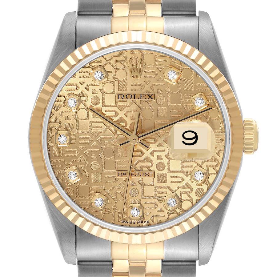 Rolex Datejust Steel Yellow Gold Anniversary Diamond Dial Mens Watch 16233