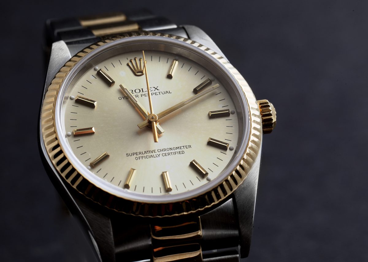 Rolex Oyster Perpetual NonDate Steel 18k Yellow Gold Mens Watch 14233