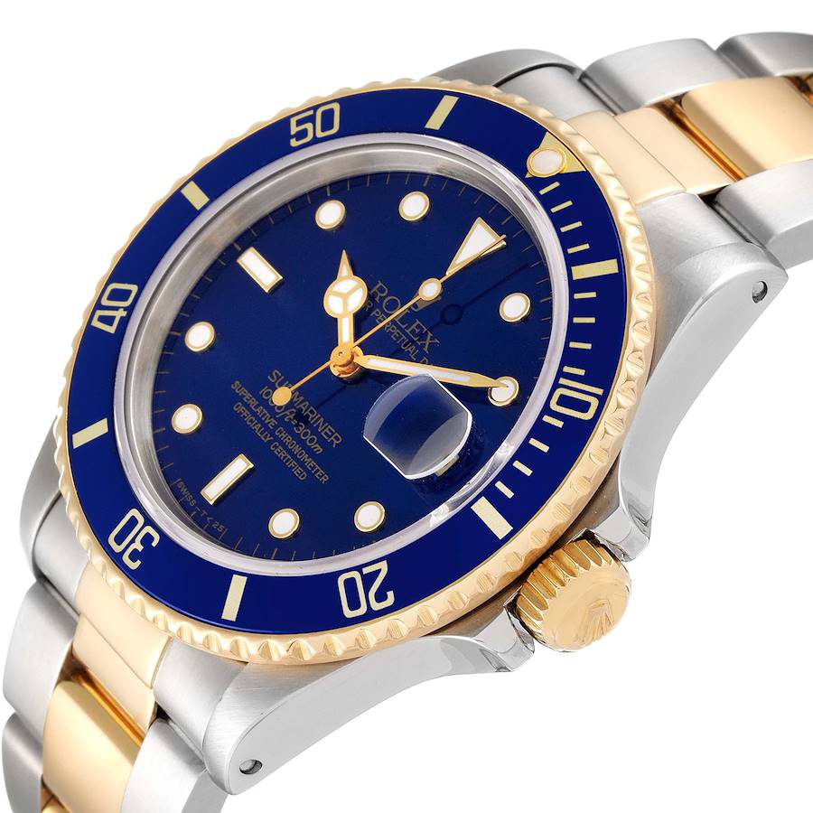 Rolex Submariner Steel 18K Yellow Gold Blue Dial Mens Watch 16803