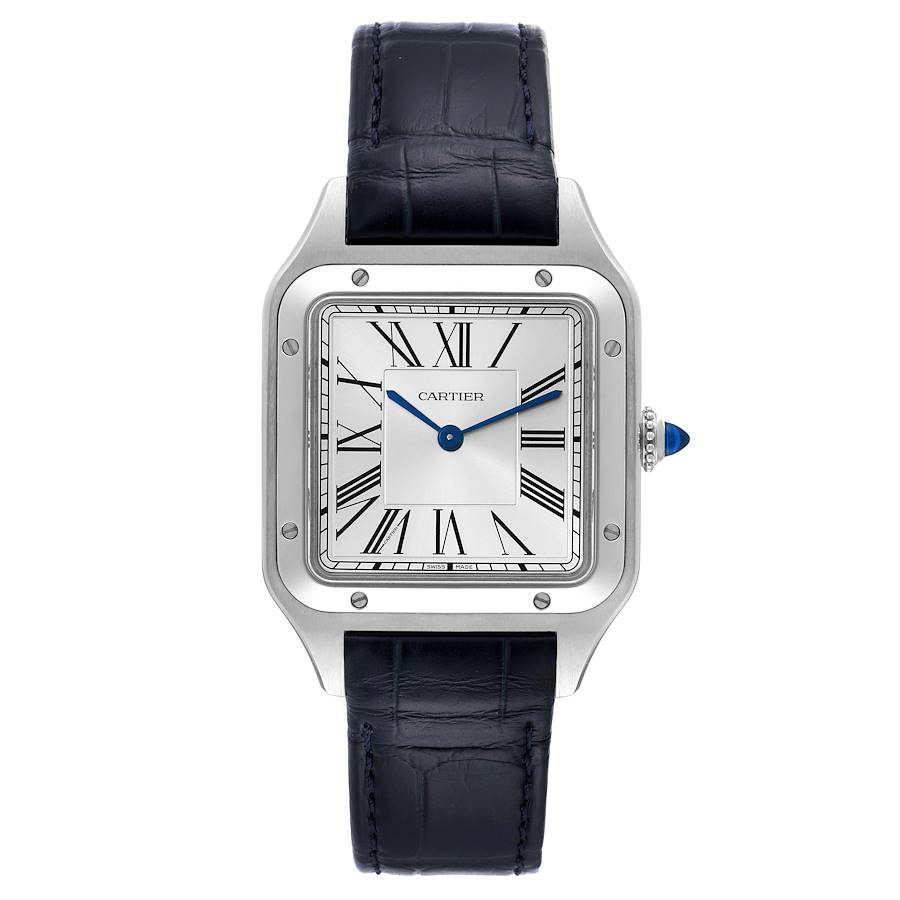 Cartier Santos Dumont Large Black Strap Steel Mens Watch WSSA0022