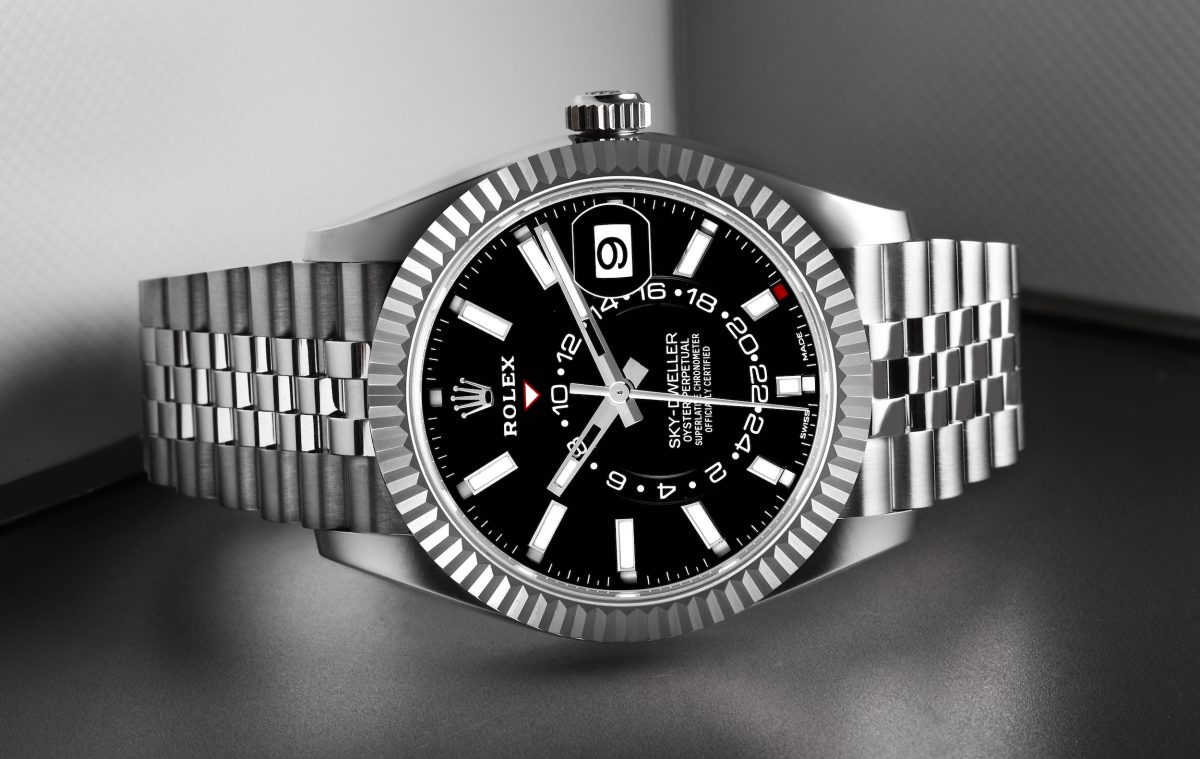 Rolex Sky-Dweller Steel White Gold Black Dial Mens Watch 326934